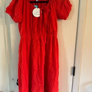 Lost + Wander Red Puff Sleeve Midi Sundress